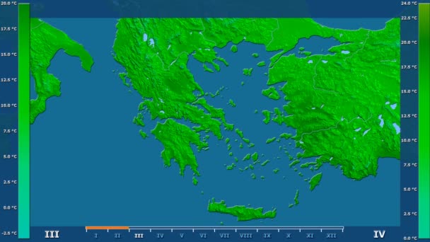 Temperatura Máxima Por Mês Área Grécia Com Legenda Animada Sombreador — Vídeo de Stock