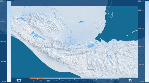 Precipitação Por Mês Área Guatemala Com Legenda Animada Sombreador Cores — Vídeo de Stock