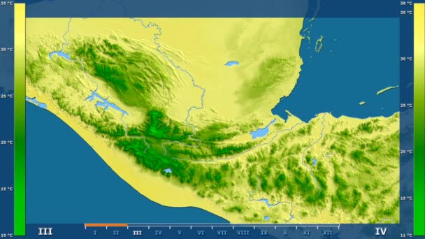 Максимальная Температура Месяцам Районе Гватемалы Анимированной Легендой Сырым Цветным Шейдером — стоковое видео