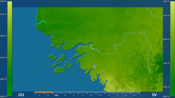 Minimaltemperatur Pro Monat Gebiet Von Guinea Bissau Mit Animierter Legende — Stockvideo