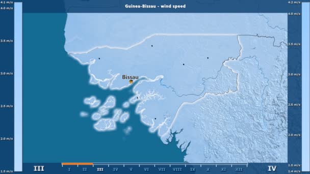 Velocidade Vento Por Mês Área Guiné Bissau Com Legenda Animada — Vídeo de Stock