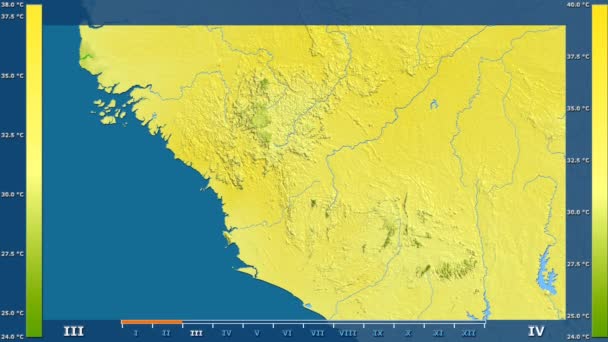 Temperatura Máxima Por Mês Área Guiné Com Legenda Animada Sombreador — Vídeo de Stock