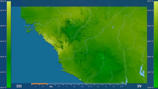 アニメーションの伝説 Raw カラー シェーダー ギニア地域で月最低気温は 平射図法 — ストック動画