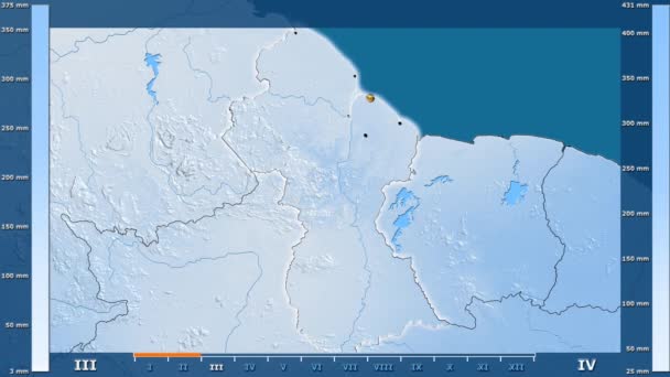 Precipitação Por Mês Área Guiana Com Lenda Animada Forma Brilhante — Vídeo de Stock
