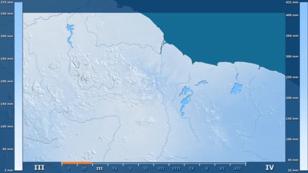 Precipitação Por Mês Área Guiana Com Legenda Animada Sombreador Cores — Vídeo de Stock