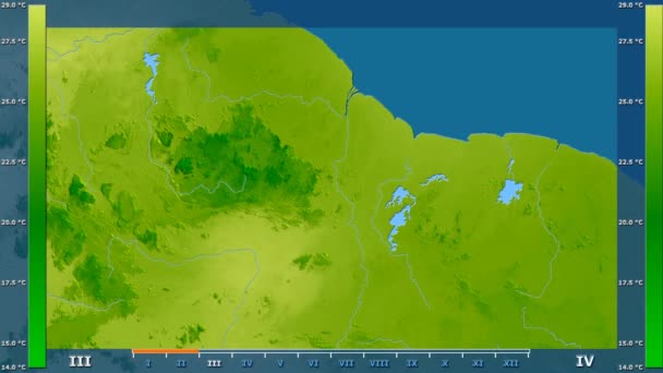 Gemiddelde Temperatuur Maand Het Gebied Van Guyana Met Geanimeerde Legend — Stockvideo