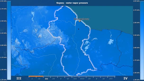 Pression Vapeur Eau Par Mois Dans Région Guyane Avec Légende — Video