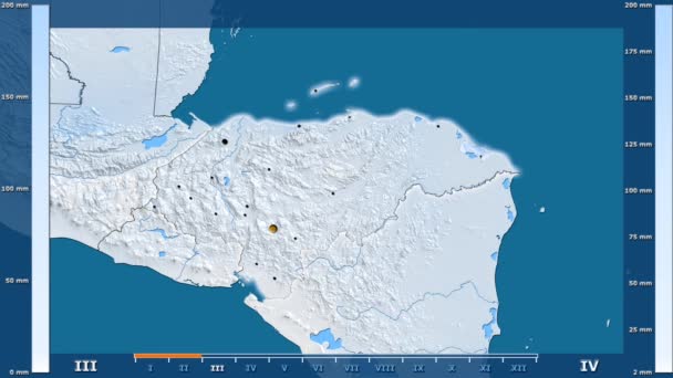 Precipitación Por Mes Área Honduras Con Leyenda Animada Forma Brillante — Vídeos de Stock