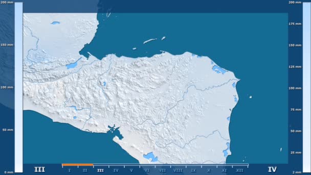 Precipitation Month Honduras Area Animated Legend Raw Color Shader Stereographic — Stock Video