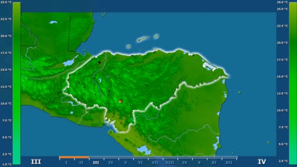 Ελάχιστη Θερμοκρασία Ανά Μήνα Στην Περιοχή Ονδούρα Κινούμενα Υπόμνημα Λαμπερό — Αρχείο Βίντεο