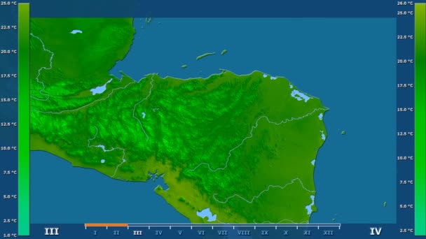 Temperatura Mínima Por Mês Área Honduras Com Legenda Animada Sombreador — Vídeo de Stock