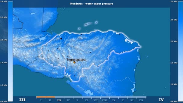 Water Vapor Pressure Month Honduras Area Animated Legend English Labels — Stock Video