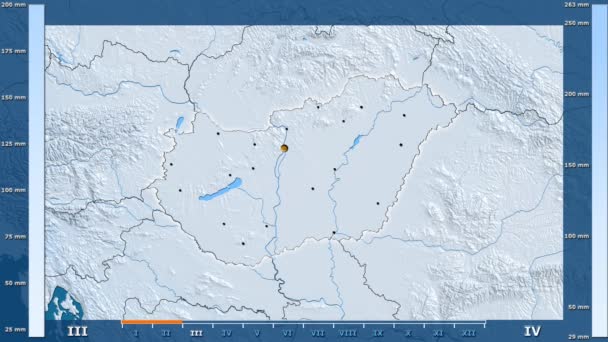 Precipitação Por Mês Área Hungria Com Lenda Animada Forma Brilhante — Vídeo de Stock