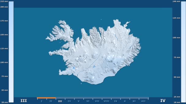 Осадки Месяцам Исландии Анимированной Легендой Сырым Цветным Шейдером Стереографическая Проекция — стоковое видео