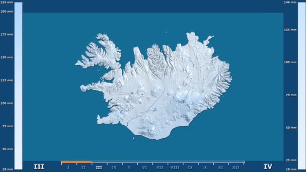 Precipitazioni Mese Nell Area Islandese Con Leggenda Animata Shader Colore — Video Stock