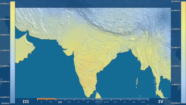 Radiación Solar Por Mes Área India Con Leyenda Animada Sombreador — Vídeos de Stock