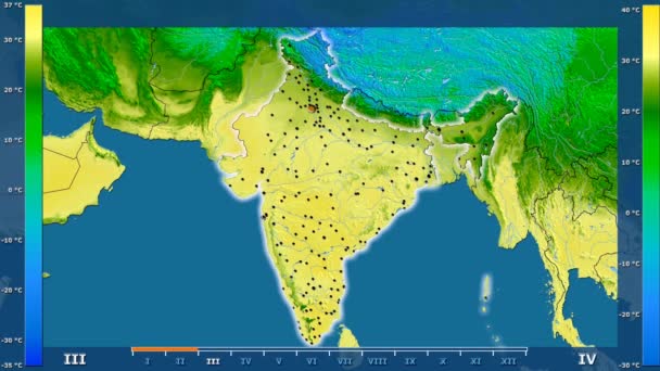 Temperatura Máxima Por Mes Área India Con Leyenda Animada Forma — Vídeos de Stock