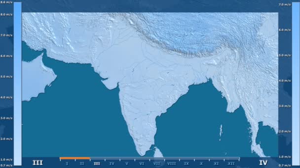 Velocidad Del Viento Por Mes Área India Con Leyenda Animada — Vídeos de Stock