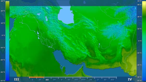 Gemiddelde Temperatuur Maand Het Iran Gebied Met Geanimeerde Legend Ruwe — Stockvideo