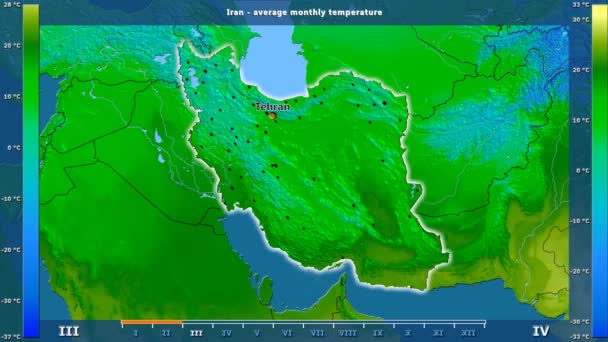 Средняя Температура Месяцам Районе Ирана Анимированной Легендой Английские Метки Названия — стоковое видео