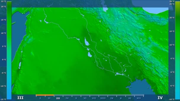 Temperatura Media Por Mes Área Irak Con Leyenda Animada Sombreado — Vídeo de stock