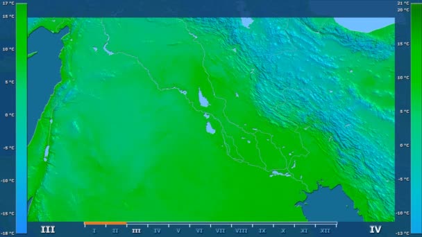 Minimum Temperature Month Iraq Area Animated Legend Raw Color Shader — Stock Video