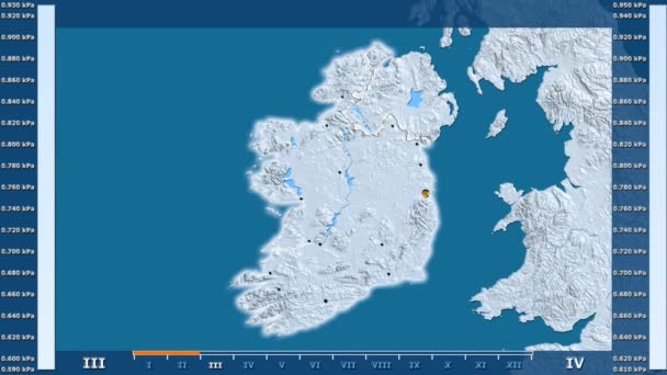 Water Vapor Pressure Month Ireland Area Animated Legend Glowing Shape — Stock Video