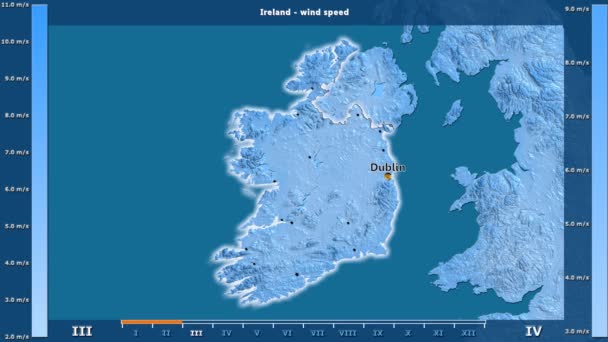Velocidad Del Viento Por Mes Área Irlanda Con Leyenda Animada — Vídeo de stock