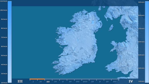 Velocidad Del Viento Por Mes Área Irlanda Con Leyenda Animada — Vídeos de Stock