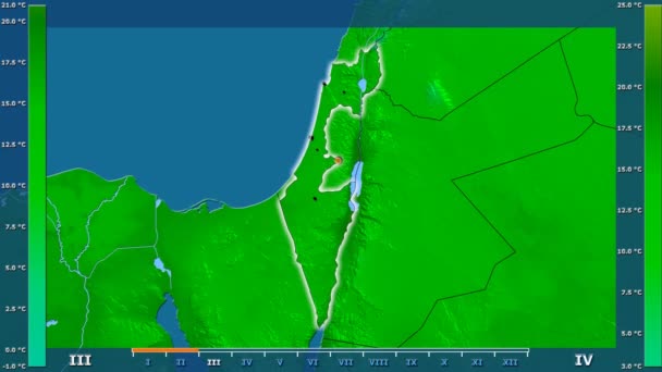 Durchschnittstemperatur Pro Monat Der Israel Gegend Mit Animierten Legende Glühende — Stockvideo