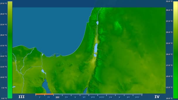 Maximale Temperatuur Maand Het Gebied Van Israël Met Geanimeerde Legend — Stockvideo