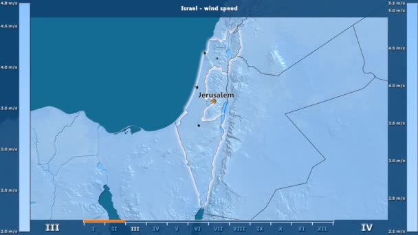 Velocidade Vento Por Mês Área Israel Com Legenda Animada Etiquetas — Vídeo de Stock