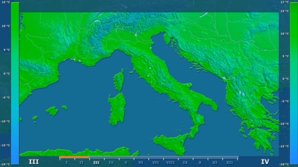 Medeltemperatur Månad Italien Med Animerade Legend Raw Färg Shader Projektion — Stockvideo