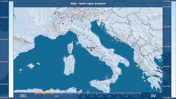 Wasserdampfdruck Pro Monat Raum Italien Mit Animierter Legende Englische Etiketten — Stockvideo