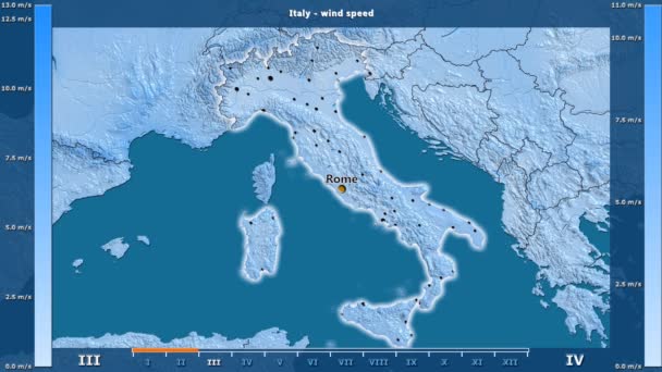 Velocidad Del Viento Por Mes Área Italia Con Leyenda Animada — Vídeos de Stock