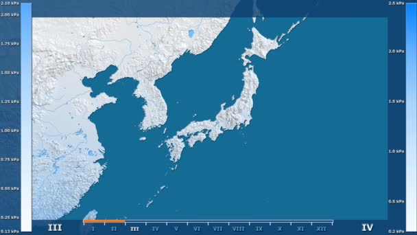 Presión Vapor Agua Por Mes Área Japón Con Leyenda Animada — Vídeo de stock