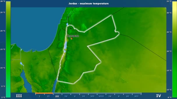 Maximale Temperatur Pro Monat Der Jordanischen Region Mit Animierter Legende — Stockvideo