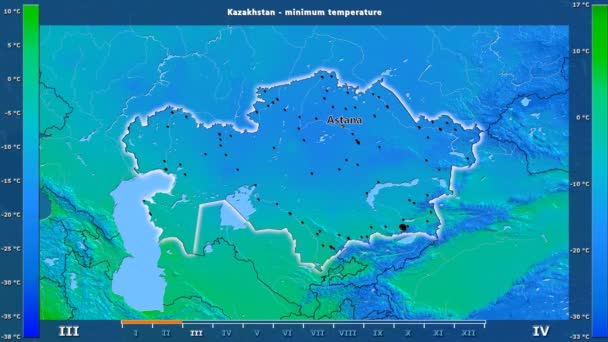 Temperatura Mínima Por Mes Área Kazajstán Con Leyenda Animada Etiquetas — Vídeo de stock