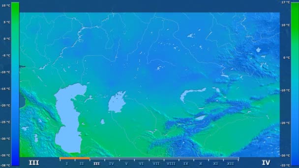 Минимальная Температура Месяцам Казахстанской Области Анимированной Легендой Сырым Цветным Шейдером — стоковое видео