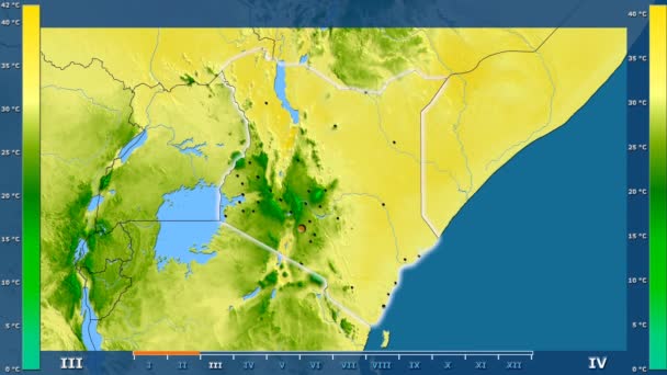 Suhu Maksimum Bulan Daerah Kenya Dengan Legenda Animasi Bentuk Yang — Stok Video