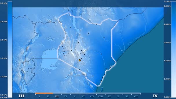 Druk Van Waterdamp Maand Het Gebied Van Kenia Met Geanimeerde — Stockvideo