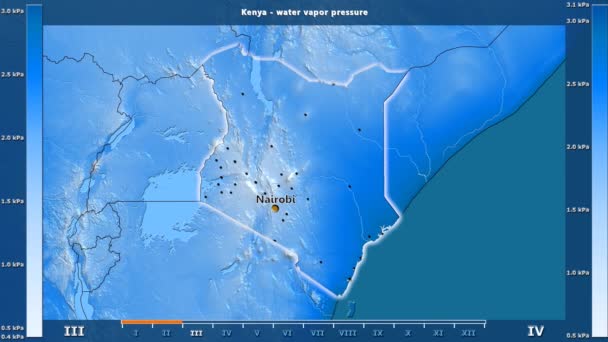 Vízgőz Nyomása Által Hónap Animált Legenda Angol Felirat Kenya Területén — Stock videók