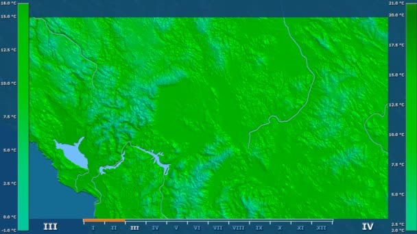 Temperatura Máxima Por Mês Área Kosovo Com Lenda Animada Sombreador — Vídeo de Stock