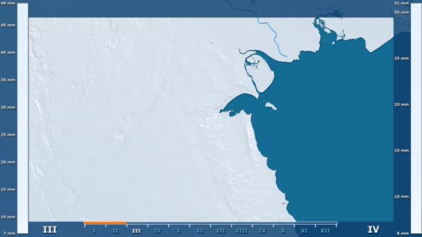 Precipitation Month Kuwait Area Animated Legend Raw Color Shader Stereographic — Stock Video