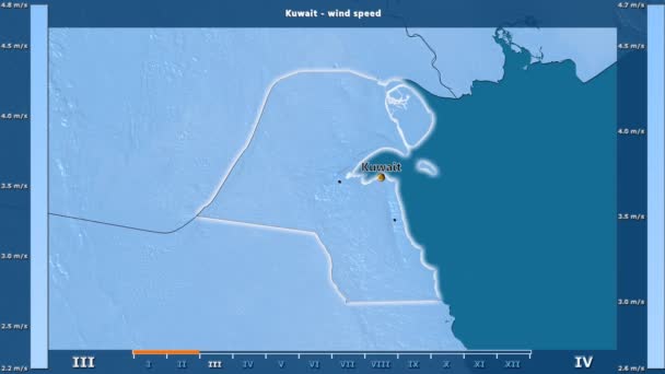 Windgeschwindigkeit Pro Monat Der Region Kuwait Mit Animierter Legende Englische — Stockvideo