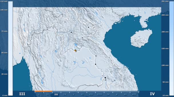 Precipitación Por Mes Área Laos Con Leyenda Animada Forma Brillante — Vídeo de stock