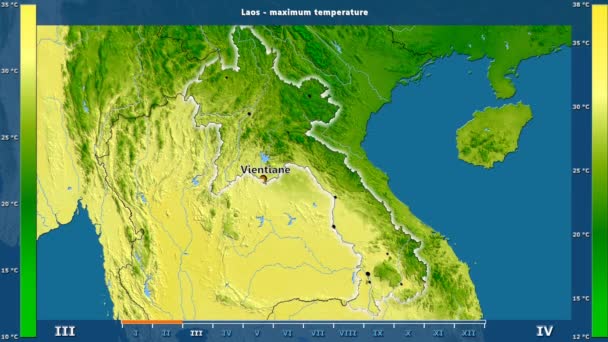 Maximale Temperatuur Maand Het Gebied Van Laos Met Geanimeerde Legend — Stockvideo