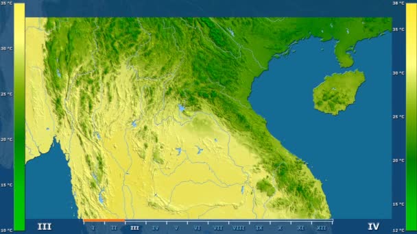 Maximale Temperatuur Maand Het Gebied Van Laos Met Geanimeerde Legend — Stockvideo