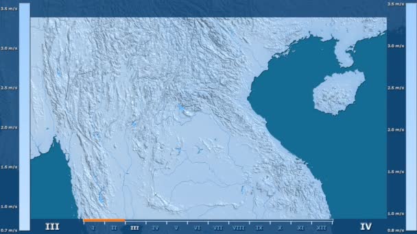 Windgeschwindigkeit Monat Für Monat Der Laotischen Region Mit Animierter Legende — Stockvideo