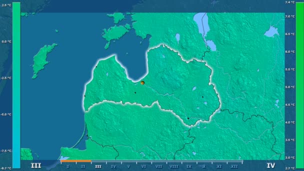 Suhu Rata Rata Bulan Wilayah Latvia Dengan Legenda Animasi Bentuk — Stok Video